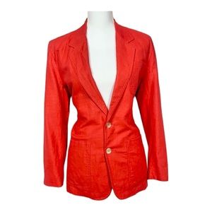 Liz Wear Liz Claiborne Red Linen Blend Collared Blazer Jacket Size 2 Petite